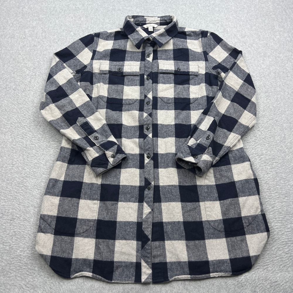 LL Bean Signature Chamois Cloth Shirt Womens Large Navy Buffalo Check 502361